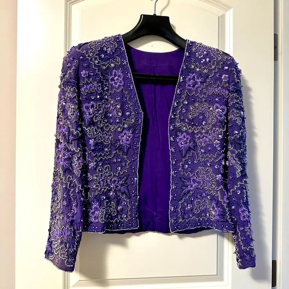 Hand Beaded Purple Jacket - Picture 3 of 4